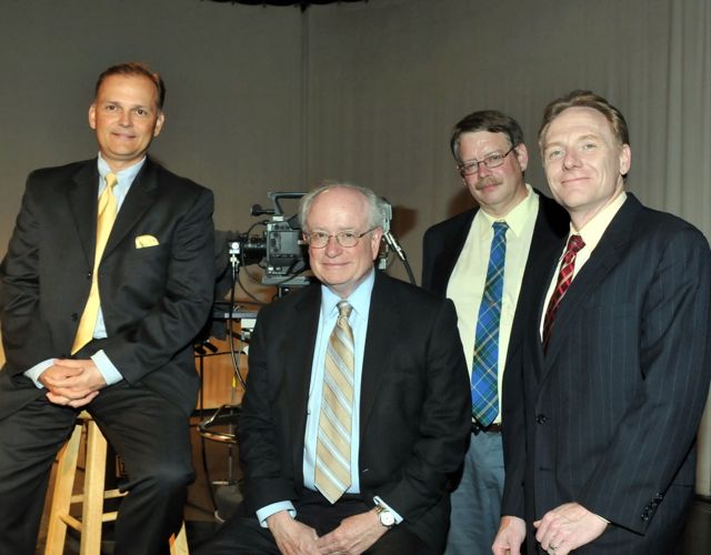 Todd C. Cushing (from left), program moderator John T. Theis, William A. Price and Markus May will appear on “How to Find a Business to Buy.” 