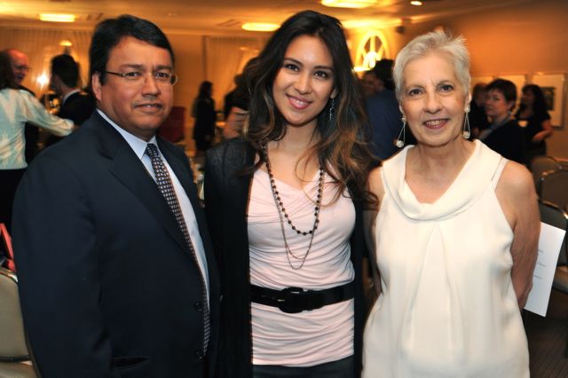 Nancy Piña (center), recipient of the William E. Rodriguez Memorial Scholarship at The John Marshall Law School, thanks two benefactors Ricardo Meza (left), executive inspector general for the State of Illinois, and Joan Pantsios (right), a retired attorney.