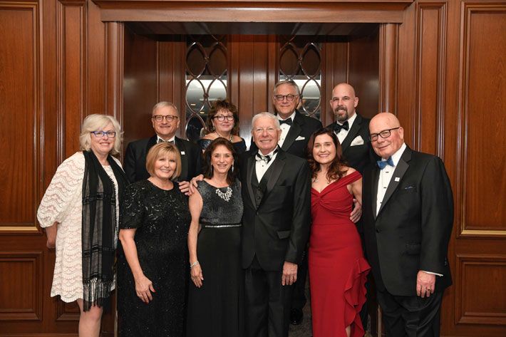 Picture of Third Vice-President Rory Wieler, Cathy Orsey, President-Elect Dennis Orsey, and Eric Hanis. Left to right, bottom: Janice Anderson, Sue Wieler, Janet Sosin, President David Sosin, Second Vice-President Anna Krolikowska, and immediate past president Hon. James McCluskey.
