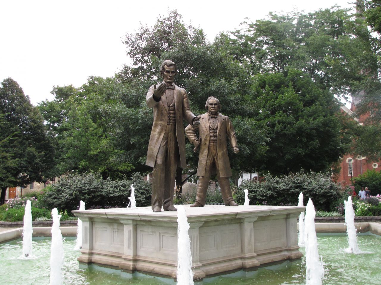 Statues of Lincoln and Douglas in Washington Park, site of the 1st Lincoln-Douglas debate on Aug. 21, 1858.