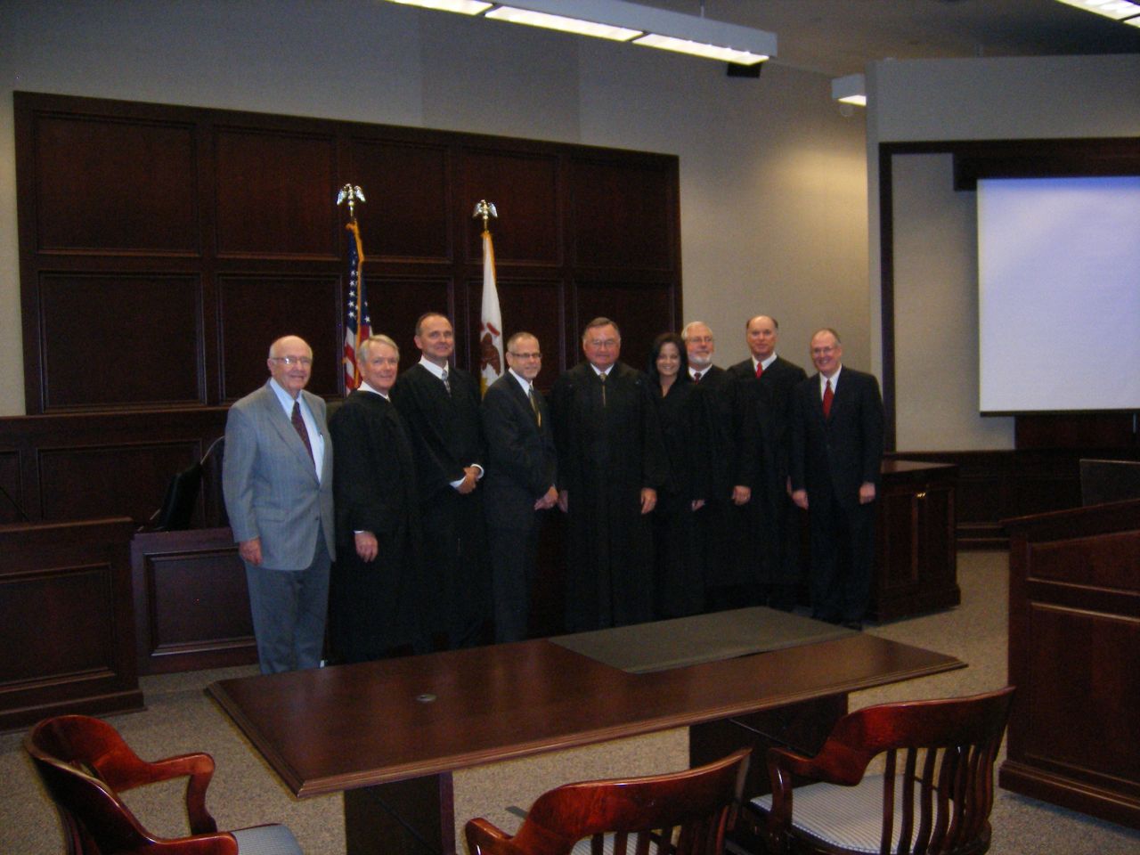 Justice Karmeier and other Judges from 5th District with ISBA 3rd Vice President, John E. Thies (far right) and his dad, ISBA Past President Richard L. Thies (far left).