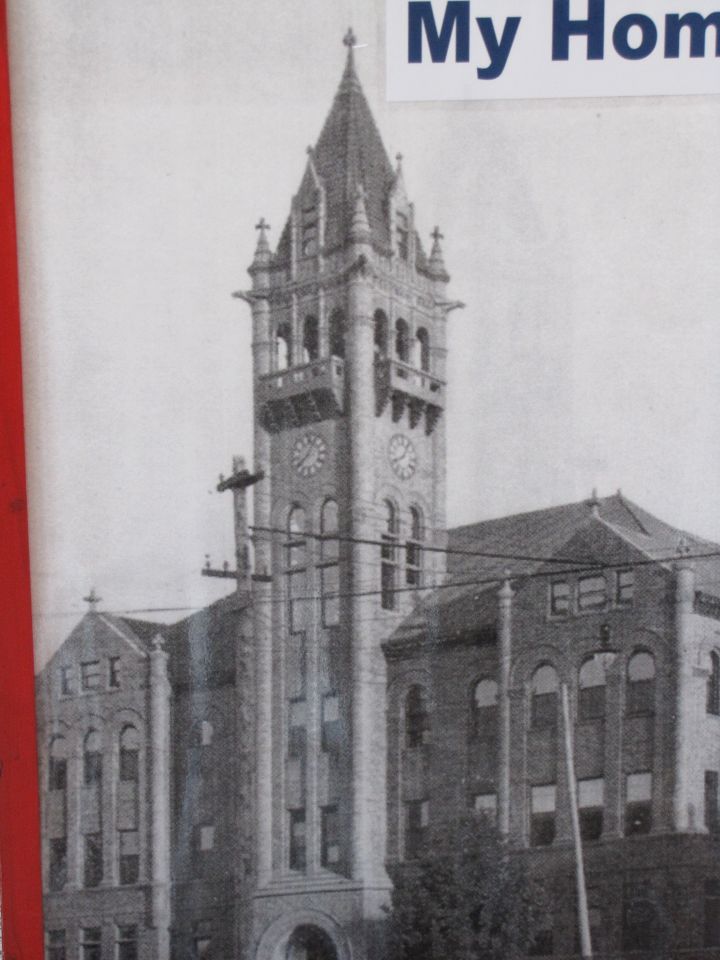 The clock and bell tower in its original glory.