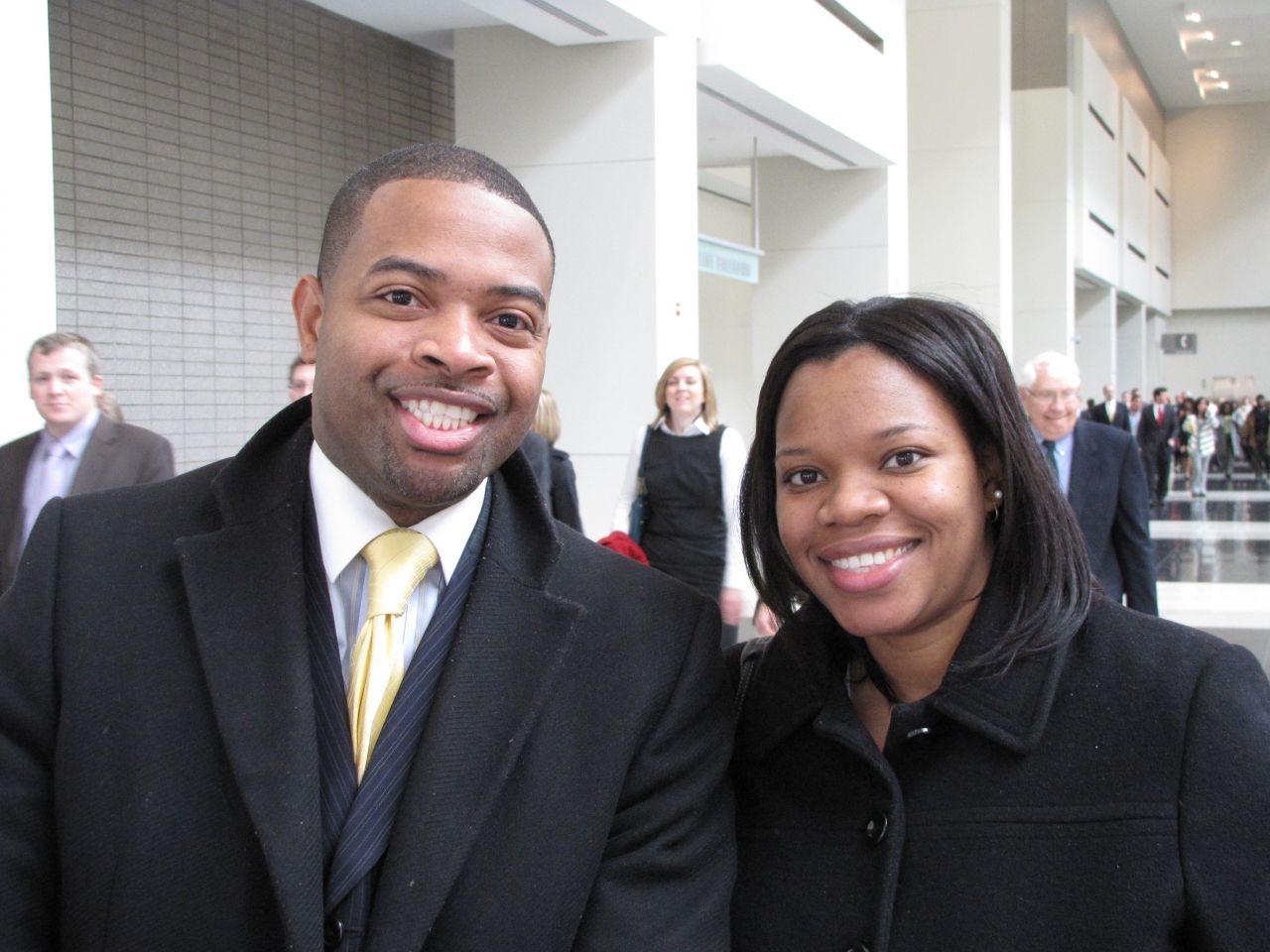 James Liggins, a Michigan state graduate admitted to the bar on Thursday, with his wife, Jyllian