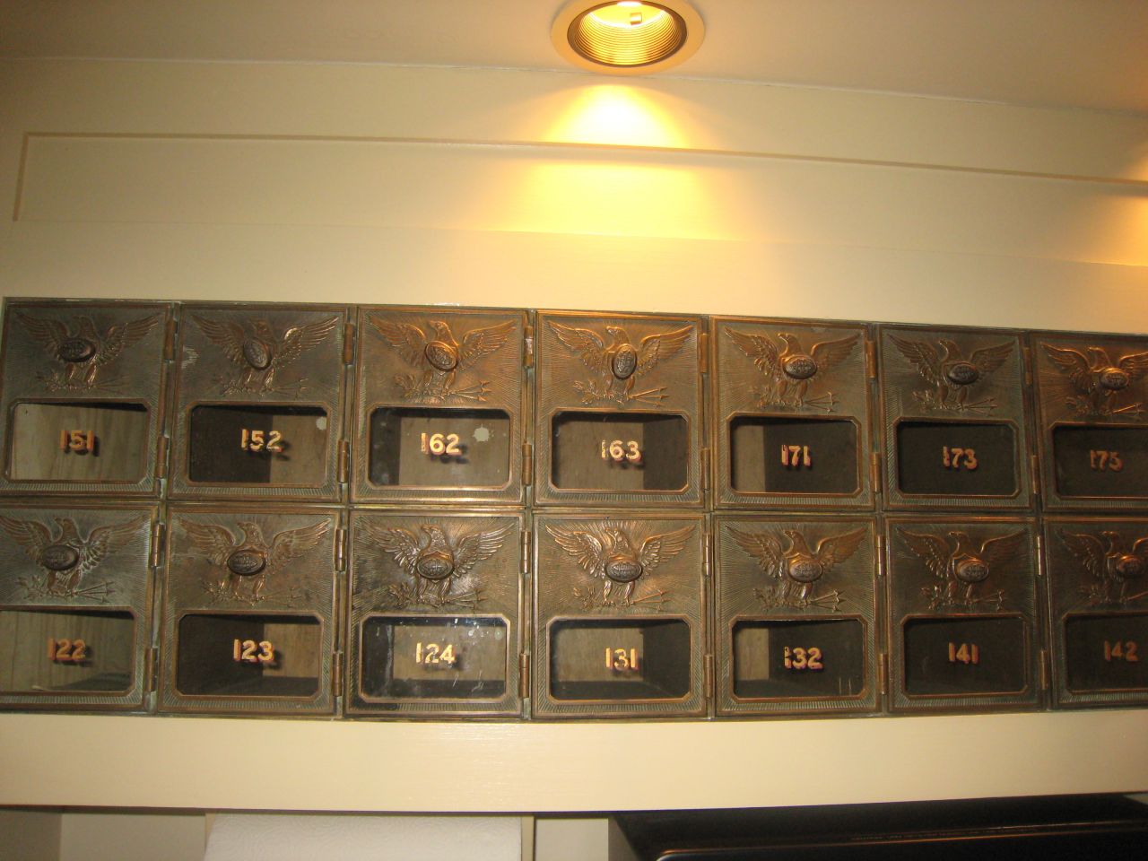 Former mailboxes in the Elmore & Reid hallway
