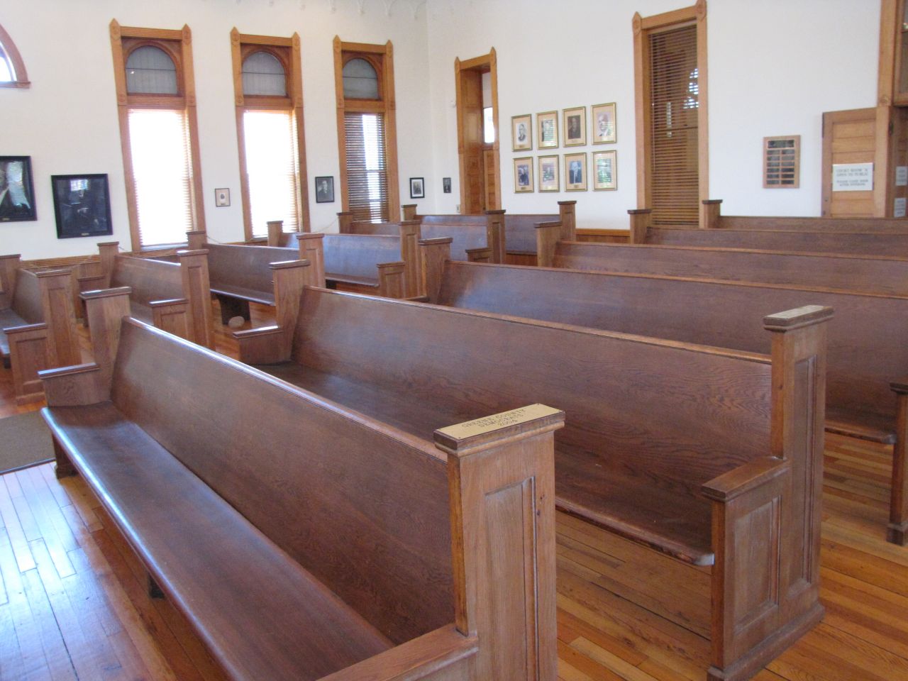 The benches were salvaged from a nearby church that happened to be closing.