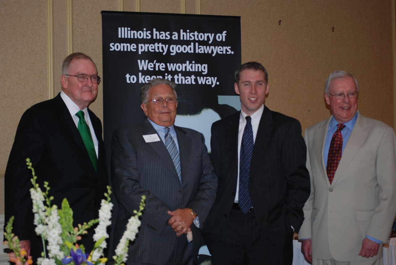 Former Gov. Jim Thompson, Outgoing ISBA President Jack Carey, Young Lawyer of the Year winner Sean Wieber, ISBA President-elect John O'Brien