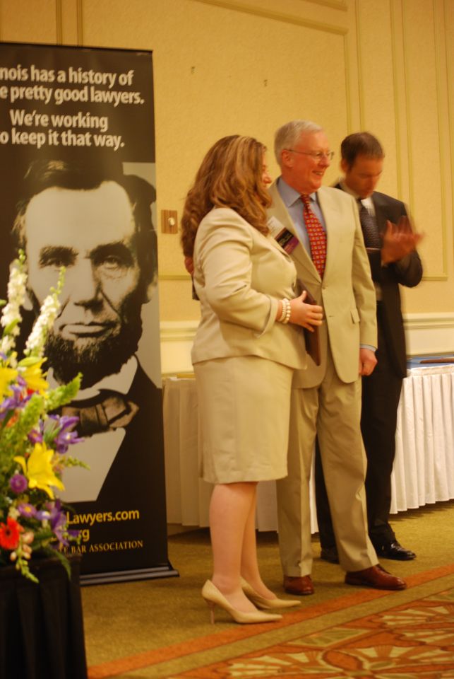 ISBA Young Lawyer of the Year Award winners Elizabeth Nicole Wisley Carrion and Sean Wieber with President-elect John O'Brien