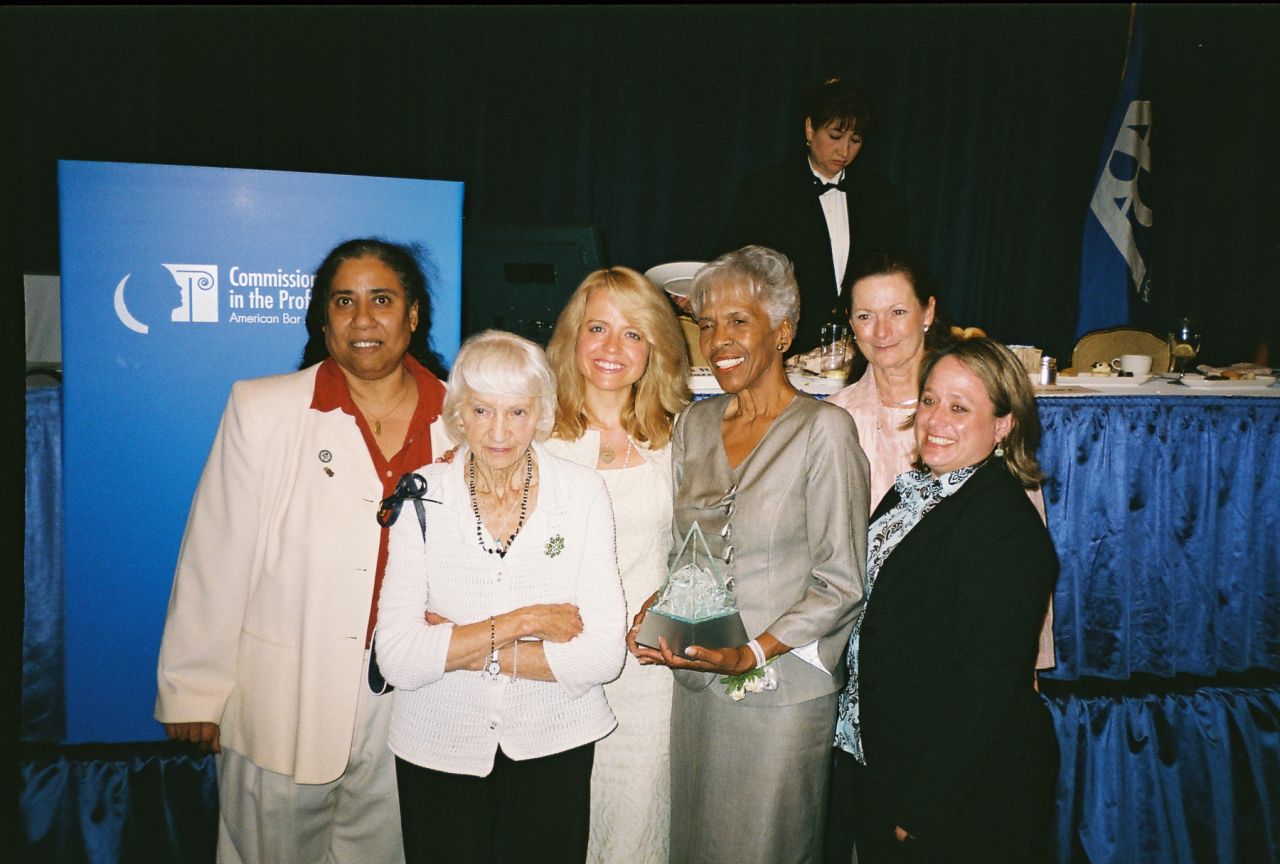 Members of the Chicago Alumni Chapter of Phi Alpha Delta Law Fraternity congratulate Judge Hubbard on her Brent award after the ceremony (from left):  Hon. Julie-April Montgomery, Elfriede Jochner, Michele M. Jochner, Hon. Arnette R. Hubbard, Julie Ann Sebastian and Deidre Baumann.