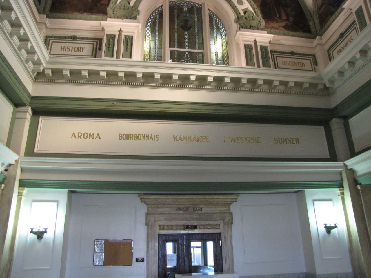 The county's towns are listed near the top of the dome.