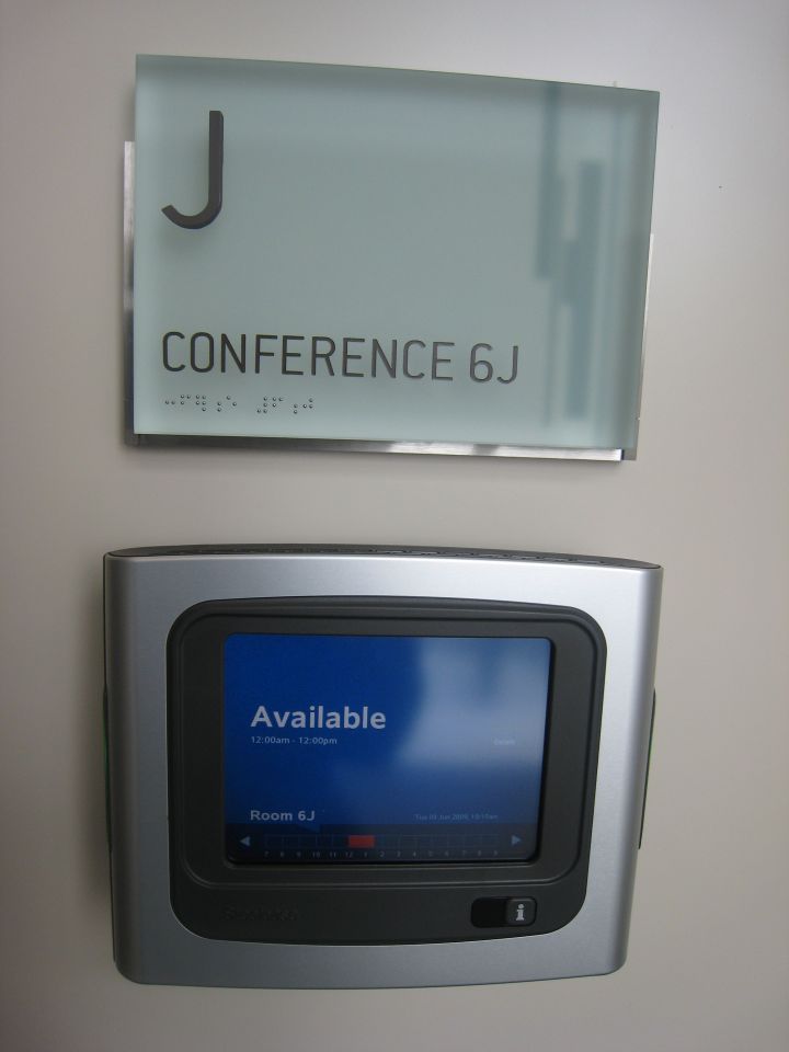 One of the high-tech features. The conference rooms have electronic schedulers at each entrance.