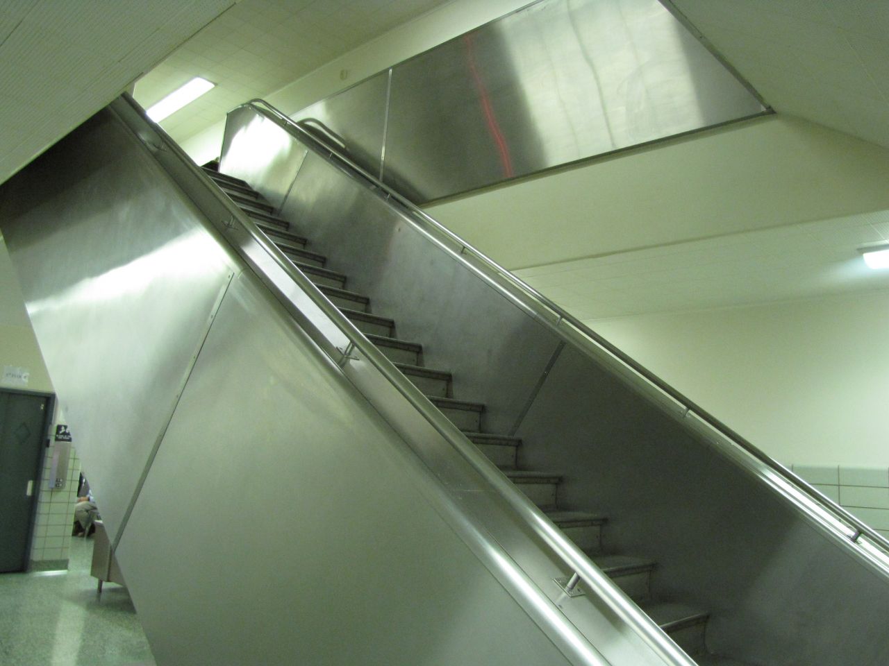 The staircases are covered in stainless steel.