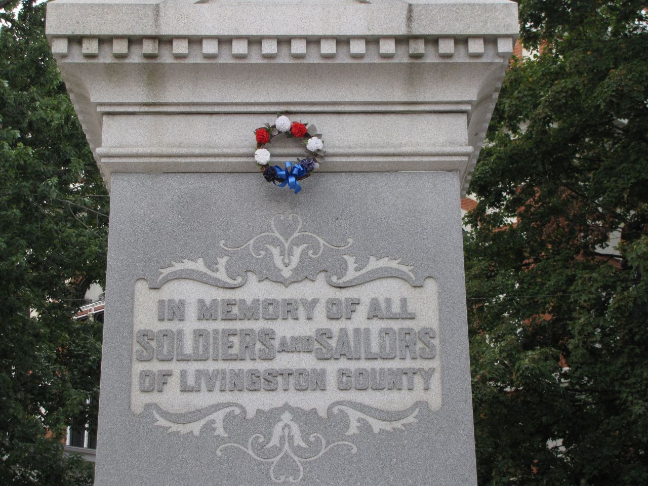 A towering Civil War monument sits just outside the courthouse.