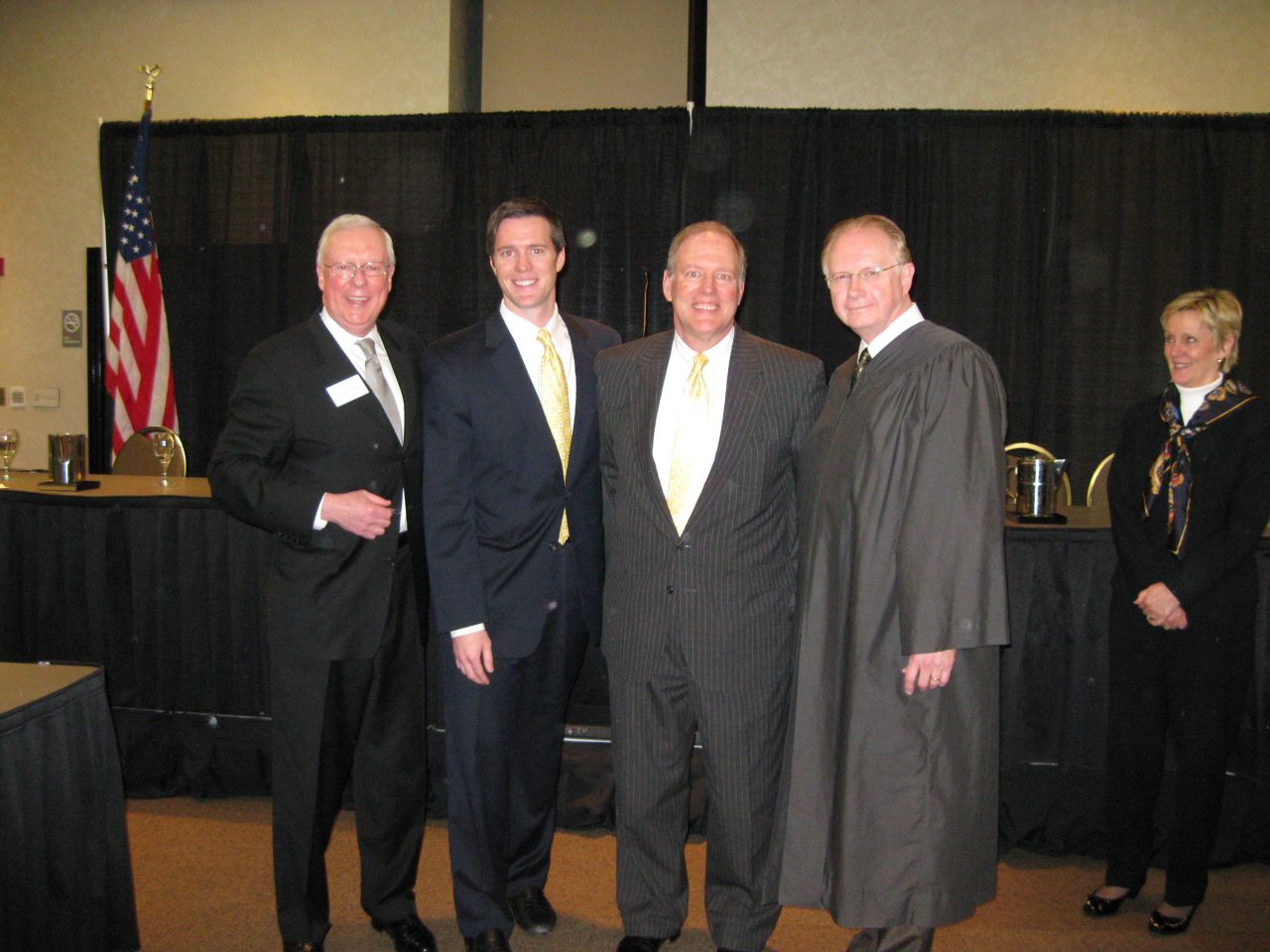 ISBA President John O'Brien, new admittee Thomas Howard, his father, ISBA member Tim Howard and Justice Thomas L. Kilbride