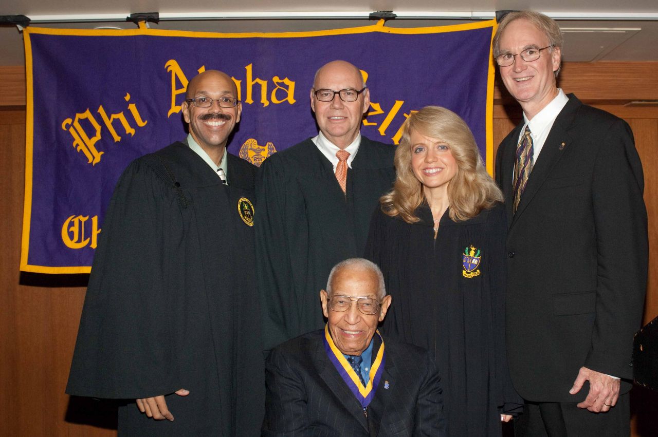 Judge Leighton (seated), Pierre Priestley (from left), Judge James F. Holderman, Michele Jochner, PAD District XI Justice John K. Norris.
