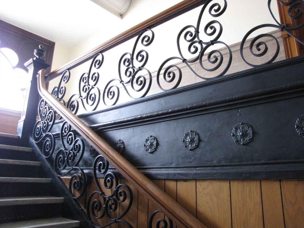 Ornate wrought iron staircase