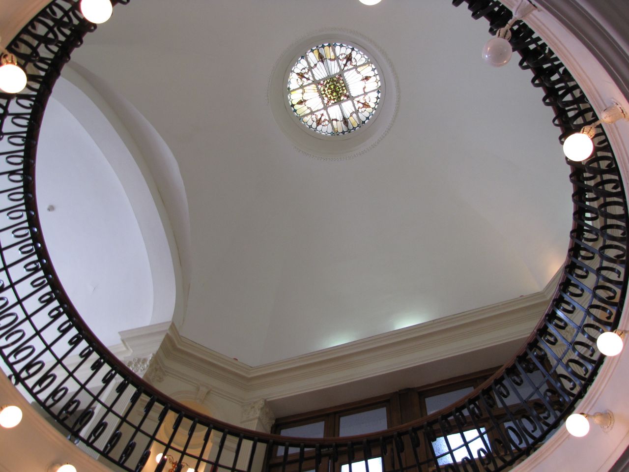 Looking up to the third-floor skylight