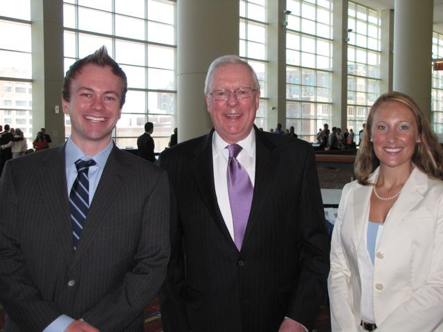 New admittees (and couple) Christopher Crevier and Natalie Lange of Chicago with President O'Brien