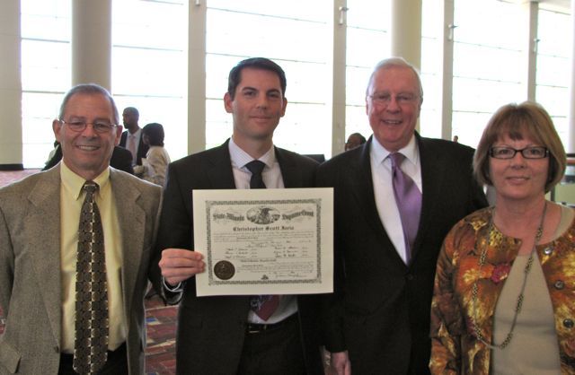 New admittee Christopher Iaria of Wheaton with his parents Joe and Marybeth with President O'Brien.