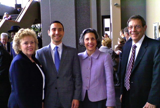 ISBA Past President Irene Bahr, new admittee Max Rettis, Justice Kathryn E. Zenoff and Alan Zenoff