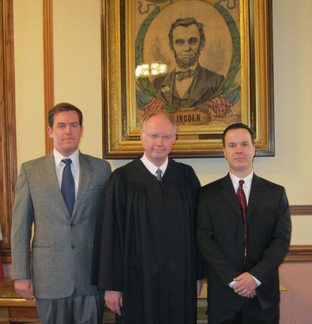 New admittee Terence Naughton, Justice Thomas L. Kilbride and new admittee Eric Summers
