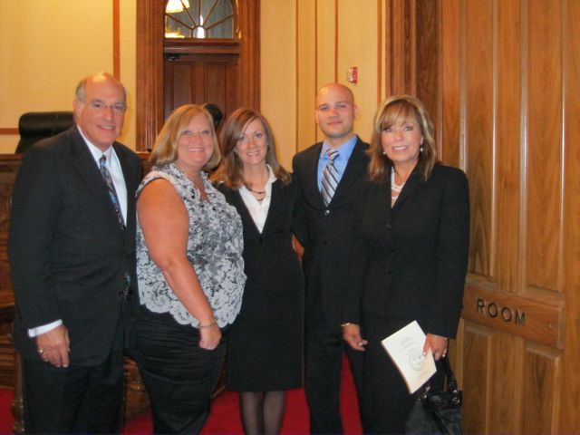 ISBA President-elect Mark Hassakis; Carla Simpson; her daughter, new admittee Kelly Giraudo; new admittee Jon Giraudo and attorney and ISBA member Susan Butler