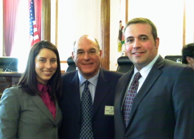 New admittee Caitlin O'Connor of Moline, ISBA President Mark Hassakisa and new admittee Matthew Van Hise of Peoria