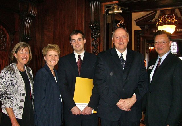 (Click to enlarge) Hon. Katherine M. McCarthy, 6th Judicial Circuit; Mrs. Kevin L. Kehoe; new admittee Martin J. Kehoe; ISBA member Kevin L. Kehoe, ISBA 2nd Vice President John Locallo