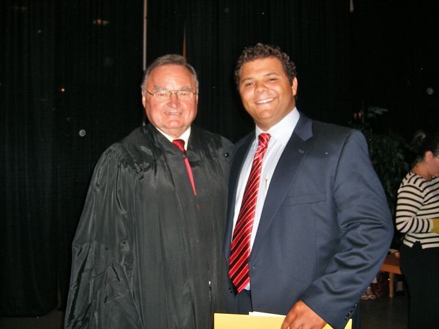 Justice Lloyd A. Karmeier with new admittee Wesley Gozia of Breese.