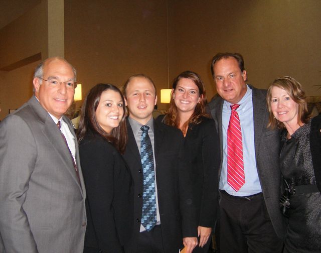 ISBA President Mark D. Hassakis (form left) with new admittees Caitlin Embrich, Matthew Riedle and Kelly Crosby and Kelly's parents, Rose and Tom Crosby