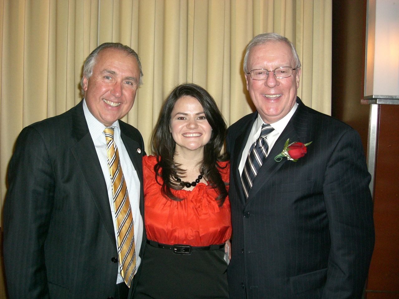 ISBA Board of Governors member Umberto Davi, newly installed Advocates Society President Megan Kaszubinski Ferraro and ISBA President John G. O'Brien attend the Advocates Society Installation dinner last week.