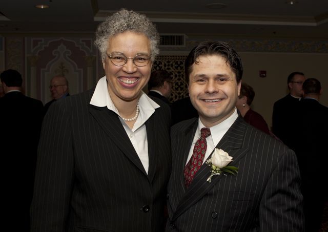 Cook County President Toni Preckwinkle with Advocates Society President Robert Groszek. - Photo by Artur Zadrozny