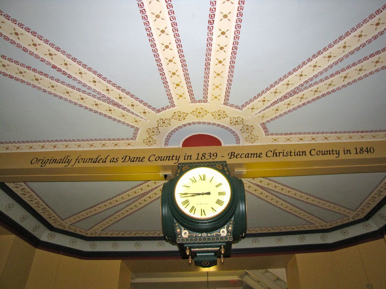 The first-floor clock that is mechanically tied to the one in the courthouse clock tower.
