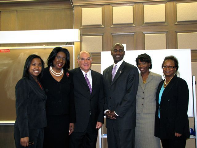 Law Day Chair Kenya Jenkins-Wright, Cook County Circuit Clerk Dorothy Brown, ISBA President-elect Mark Hassakis, keynote speaker and founding partner of Greene and Letts Martin Greene, CCBA President Marian Perkins, CCBA Foundation President Andrea Buford
