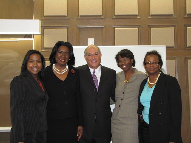 Law Day Chair Kenya Jenkins-Wright, Cook County Circuit Clerk Dorothy Brown, ISBA President-elect Mark Hassakis, CCBA President Marian Perkins, CCBA Foundation President Andrea Buford