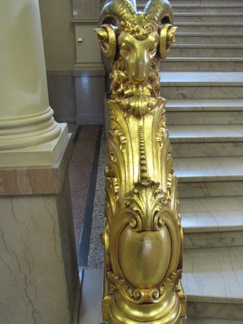 No one is 100 percent sure of the significance of the four gold-covered rams in the 2nd floor lobby. Elder courthouse visitors claim that they represent agriculture.