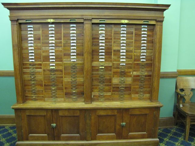 Much of the courthouse furniture is original and still being used - including this courtroom credenza and hutch.
