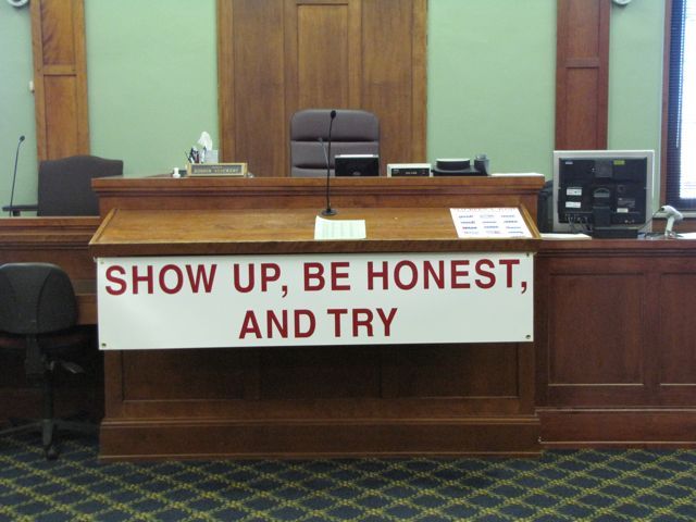 This sign is posted each Friday for drug court in Judge Robbin Stuckert's Room 204.