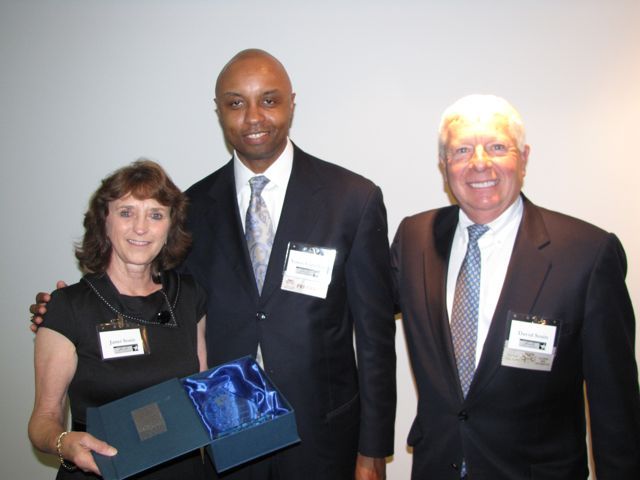 Charter members Janet and David Sosin with IBF President Vince Cornelius (center)