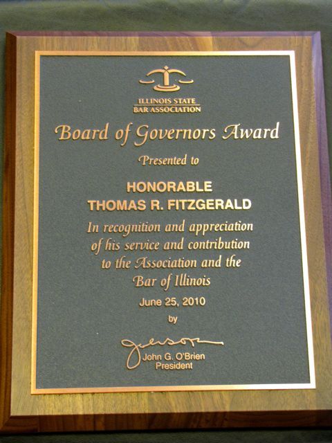 Chief Justice Fitzgerald's Board of Governors plaque