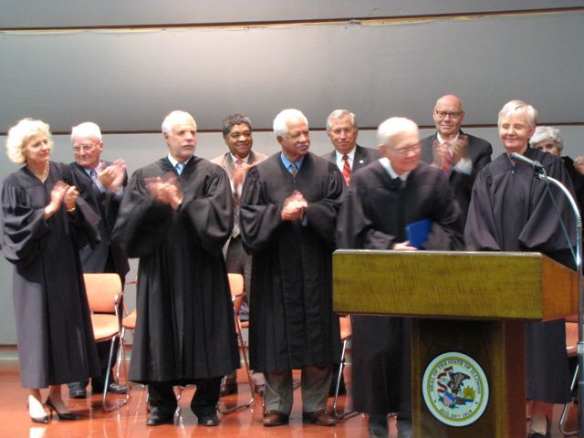 Click to enlarge: Justice Their (far right) with new colleagues (from left) Anne Burke, Robert Thomas and Charles Freeman. 