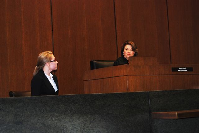 Judge Pamela Loza presides over a mock trial.