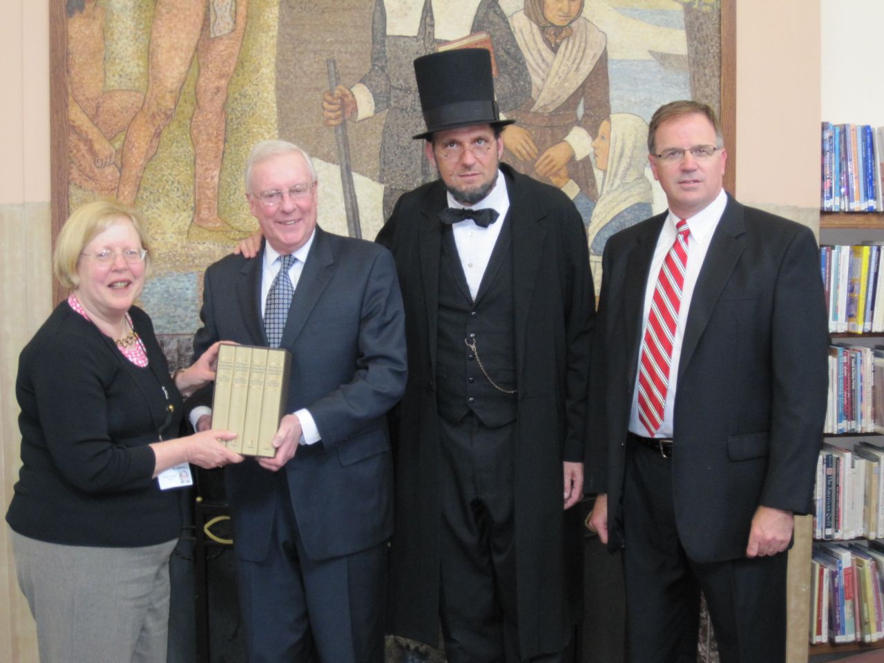 DeKalb head librarian Dee Coover, President O'Brien, 