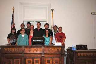 Parties, witnesses, counsel and court personnel gather for a picture at the conclusion of the Law Day Program and mock trial hosted by the PC Bar Association on April 23. 