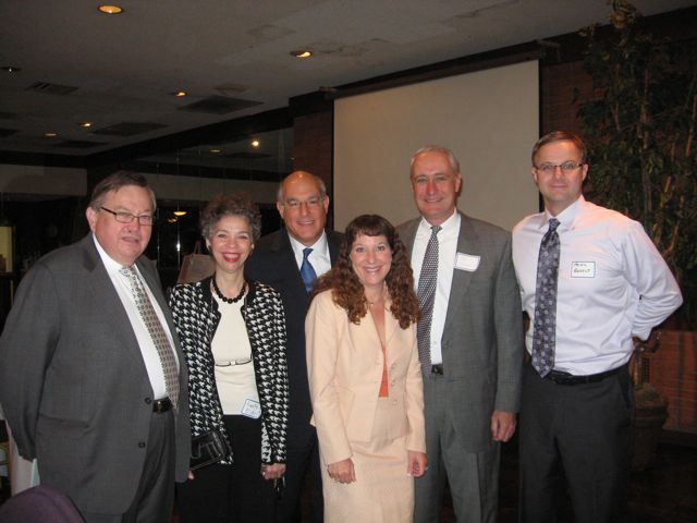 Russell Scott, Circuit Judge Annette Eckert, ISBA President-elect Mark Hassakis, Julie Katz, Bob Bassett, 2nd Vice President of the St. Clair County Bar Association, and Associate Circuit Judge Heinz Rudolf.
