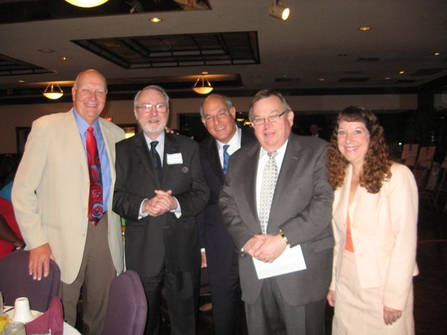 Retired Associate Circuit Judge Robert Hillebrand, Joseph McDonnell, ISBA President-elect Mark Hassakis, Russell Scott and Julie Katz.