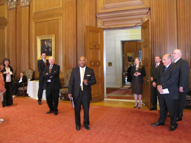 Supreme Court Admissions Clerk Perry Thompson goes over last minute instructions with the ISBA group.