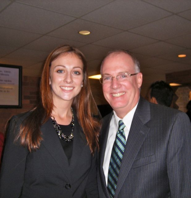 Congratulating new admittee Katherine Grace Legge of Morton is ISBA President-elect John E. Thies.
