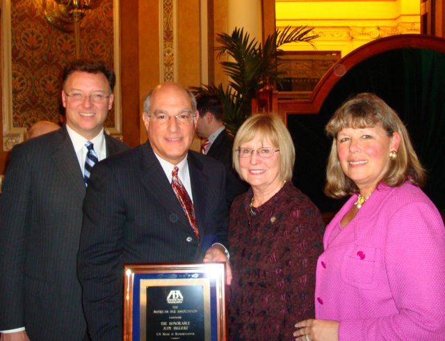 ISBA officers present U.S. Rep. Judy Biggert with the ABA's Congressional Award at the ABA's Law Day 2011 in Washington, D.C. On hand for the presentation were (left to right): ISBA President-elect John G. Locallo, ISBA President Mark D. Hassakis, Biggert and ISBA 3rd Vice President Paula H. Holderman.