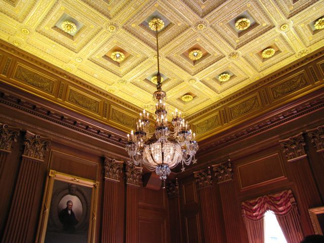 Chandelier and ceiling in the East Conference Room