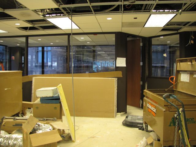 The new CLE studio has been painted and glass has been installed.